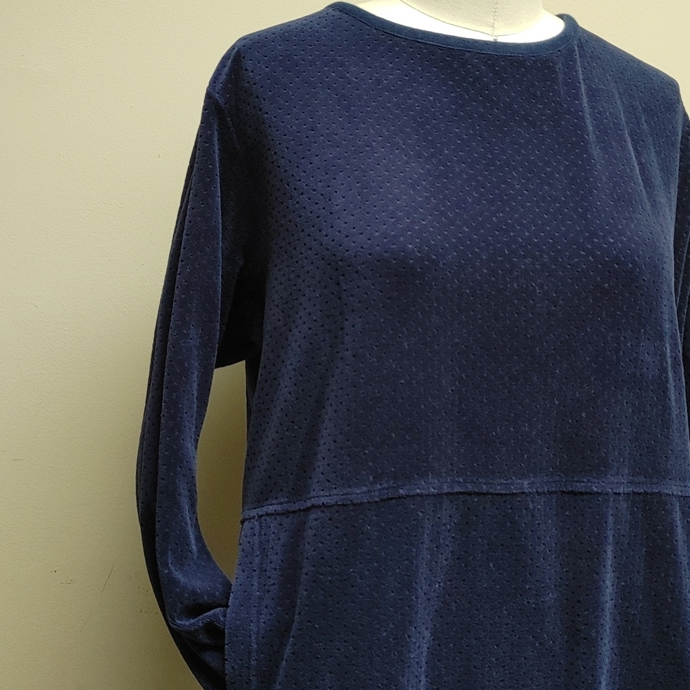 Blue Embossed Velvet Long Sleeve Maxi Dress Muffler Pocket M - Picture 3 of 12